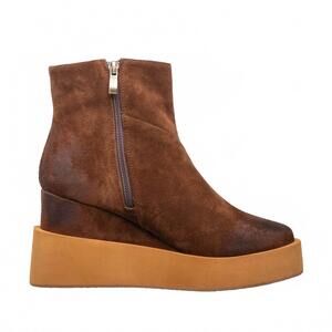 NEW ANTELOPE women's side zip suede platform ankle boots in chocolate